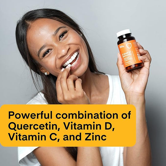 A Dose of Immunity Quercetin with Vitamin C and Zinc, Vitamin D, 500mg Quercetin Bromelain with Echinacea & B Vitamins, Lung Immune Support Supplement 7 in 1 Immune Defense Immunity Booster(180 Count)