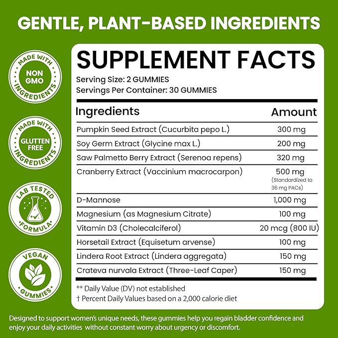 Bladder Control Supplements – Urinary Tract Health for Women | Overactive Bladder Support, UTI Relief & Infection Treatment | Daily Feminine Wellness Gummies – 60 Pineapple Flavor