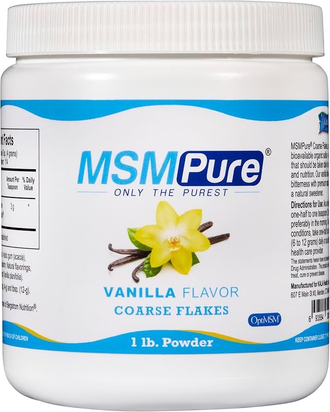 KALA HEALTH MSMPure Vanilla Flavored Coarse MSM Powder Flakes – US-Made MSM for Joint Health, Skin Appearance, and Hair & Nail Support – 1 lb, Organic Sulfur