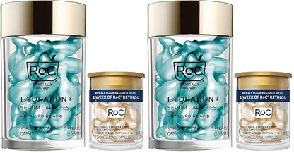 RoC Multi Correxion Hyaluronic Acid Night Serum Capsules (30 CT) for Intense Hydration + RoC Retinol Capsules (7 CT), Anti-Aging Skin Care Wrinkle Treatment for Women and Men, (Pack of 2)