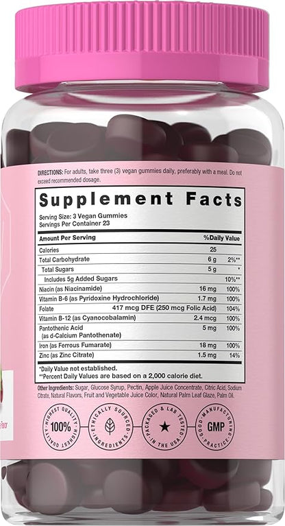 Horbäach Iron Gummies for Women | 70 Count | Grape Flavor | Supplement with B Vitamins Folate and Zinc | Vegan, Non-GMO & Gluten Free