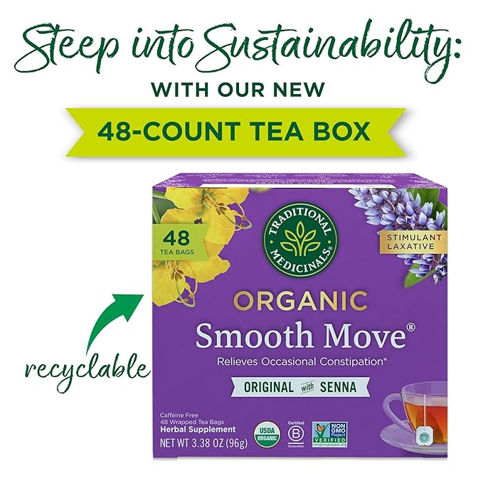 Traditional Medicinals Organic, Smooth Move Tea, Original with Senna - Helps Relieve Constipation Overnight - Kosher, Non-GMO, Caffeine-Free - 48 Tea Bags