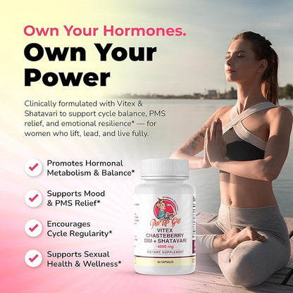 Pin Up Girl Vitex Chasteberry + DIM & Shatavari – Hormonal Balance Supplement for Women – Supports Hormonal Balance, Cycle Health & Reproductive Wellness – 4600mg - 60 Capsules (2-Pack)