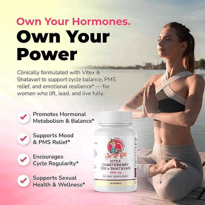 Pin Up Girl Vitex Chasteberry + DIM & Shatavari – Hormonal Balance Supplement for Women – Supports Hormonal Balance, Cycle Health & Reproductive Wellness – 4600mg - 60 Capsules