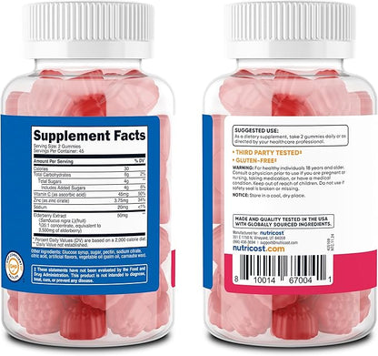 Nutricost Elderberry Extract Gummies 90 Gummies for 45 Servings Per Bottle - with Vitamin C & Zinc, Gluten Free