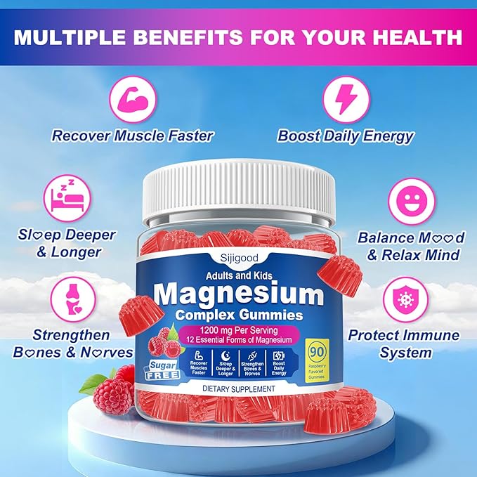 90 Count | Magnesium Complex Gummies for Women & Men, 12 Forms of Magnesium (Glycinate, Citrate& More), Magnesium Supplement with Ashwagandha – Supports Sl♡ep, Bone, Energy, Raspberry Flavor