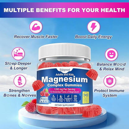 90 Count | Magnesium Complex Gummies for Women & Men, 12 Forms of Magnesium (Glycinate, Citrate& More), Magnesium Supplement with Ashwagandha – Supports Sl♡ep, Bone, Energy, Raspberry Flavor