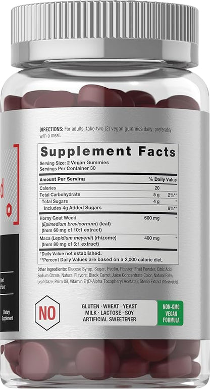 Horbäach Horny Goat Weed for Men and Women | 60 Gummies | Mixed Fruit Flavor | Includes Maca | Vegan, Non-GMO, and Gluten Free Formula