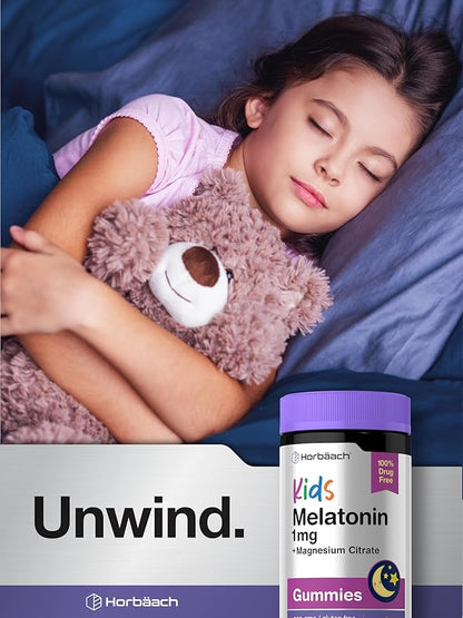 Horbaach Kids Melatonin & Magnesium | 120 Vegan Gummies | Berry Flavor | 100% Drug Free | Non-GMO and Gluten Free