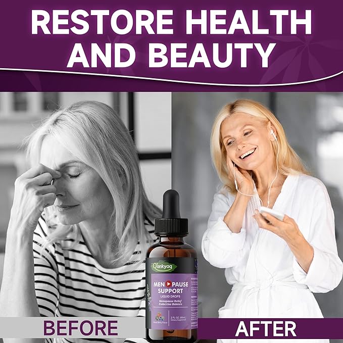 Q'ankyaq Menopause Support Liquid Drops with Ashwagandha, Red Clover, Black Cohosh, Chasteberry - Hot Flashes, Hormone Balance, Mood & Energy, Metabolism, 2 Fl Oz