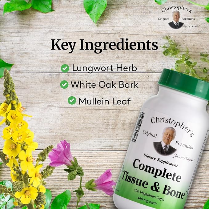 Christopher's Original Formulas Complete Tissue & Bone Formula – 100 Veg Caps | Herbal Support for Bones & Connective Tissue
