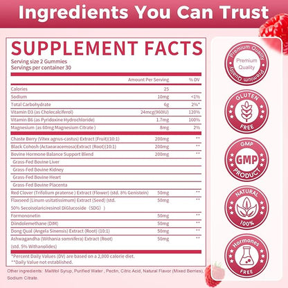 GREENPEOPLE Menopause Supplements for Women Gummies - 16-in-1 Dual Action Menopause Relief W/Black Cohosh, Vitex, Beef Organs for Hormone Balance, Hot Flashes, Night Sweats & Mood, Sugar-Free 60 CT