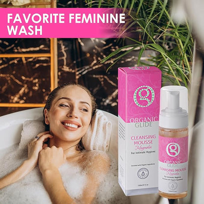 Organic Glide Feminine Body Wash 5 fl oz - Natural Cleansing Mousse with Unique Probiotic Support, pH Balanced, Gentle for Sensitive Skin & Intimate Areas, Refreshing Magnolia Scent (3-pack)