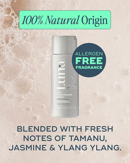 Luna Daily The Feminine Wash + Body Oil Set | Travel-Size Feminine Hygiene & Moisturizing Duo | pH-Balanced Body Wash & Soothing Ingrown Hair Oil | Nourishing & Pregnancy-Safe