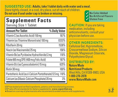 Nature Made Super B Complex with Vitamin C & Folic Acid, B Complex Vitamins for Women and Men, Dietary Supplement for Immune Support, 140 Tablets, 140 Day Supply