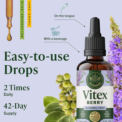 HERBAMAMA Vitex Chasteberry Supplement for Women - Natural Menopause Support* with Vitex Berry Tincture - Chaste Tree Berry Drops for Hormonal Balance & Cycle Support* - 42-Day Supply
