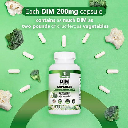 Dim Estrogen Supplement for Hormone Harmony & Skin Health, 2 Month Supply - 200 mg Diindolylmethane for Metabolism Balance, Menopause, Mood Support w Bioperine for Higher Absorption