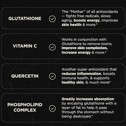 2150mg Super Liposomal Glutathione Supplement w. Vitamin C, Quercetin & Pure L Glutathione 2000mg Triple Action Formula Glutathione Liposomal Supplement w. Phospholipid Layer - 90 Pills, Non-GMO