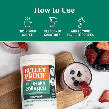 Bulletproof Unflavored Gut Health Collagen Protein, 14 Ounces, 10g Grass-Fed Collagen Peptides for Gut, Skin, Bone and Joint Support
