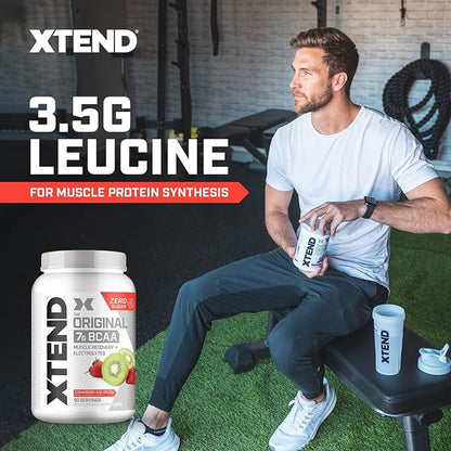 Xtend Original BCAA Powder, 7g BCAAs and 2.5g L-Glutamine for Muscle Recovery Hydration and Lean Muscle, Sugar Free Intra and Post Workout Drink with Electrolytes, Strawberry Kiwi Splash, 90 Servings