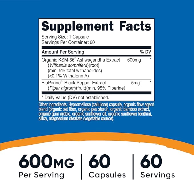 Nutricost KSM-66 Ashwagandha Root Extract 600mg, 60 Veggie Caps - 5% Withanolides - with BioPerine - Full-Spectrum Root Extract (Pack of 2)