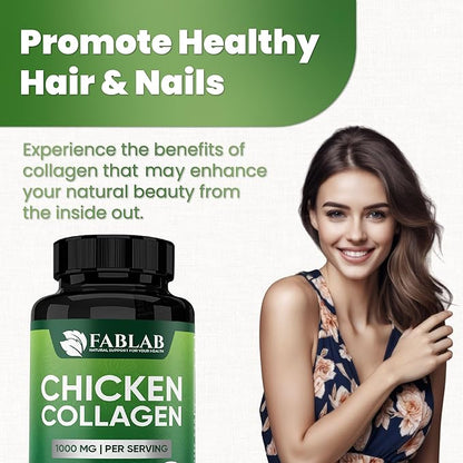 FabLab Chicken Sternum Cartilage Type II Collagen Capsules - Nutritional Supplement for Joints-1000mg per Serving - Non-GMO, Anti-Aging Dietary Product with Hydrolyzed Peptides- 100 Capsules