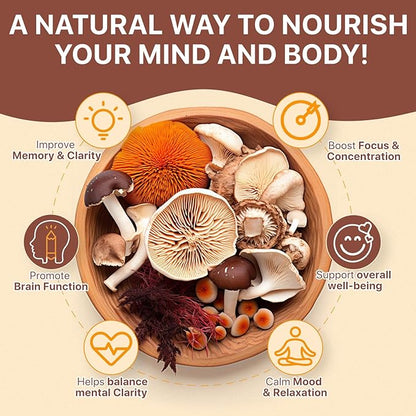 Mushroom Gummies with Ashwagandha 2500mg Lions Mane Mushroom Supplement Blend Organic Reishi, Cordyceps,Turkey Tail & More, Boosts Energy, Memory, Immune Defense- 80 Gummies