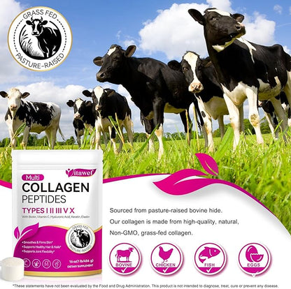 Multi Collagen Peptides Powder - Types I, II, III, V, X – Grass Fed, Pasture Raised - Supports Skin, Hair, Nails & Joints - Flavorless, Hydrolyzed, Easy to Mix - Non-GMO, Gluten-Free, Dairy-Free