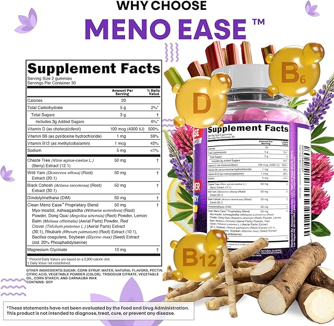 Menopause Supplement for Women Gummies with Black Cohosh, Wild Yam, DIM, Magnesium, Red Clover Chasteberry for Hormone Balance Relief Night Sweats Mood Plus Bergamot, Vitamin D3, Vitamin B6 B12