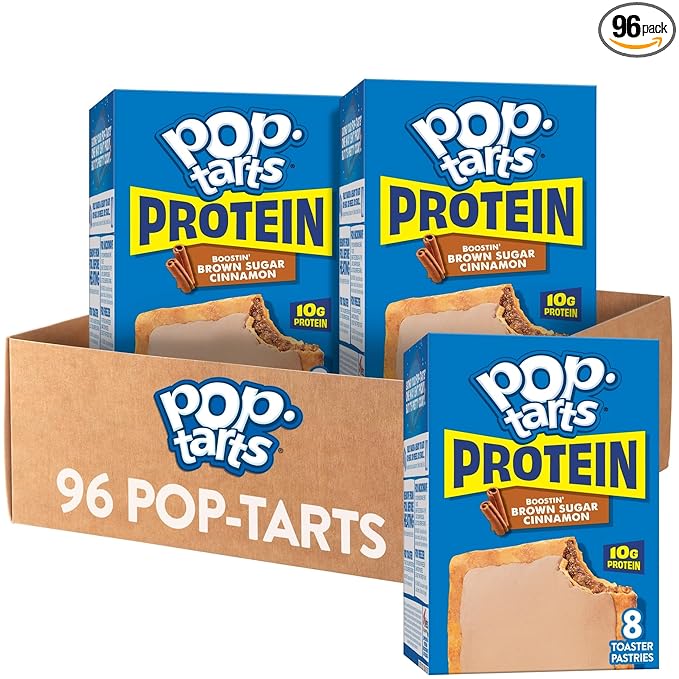 Pop-Tarts Protein Toaster Pastries, 10g Protein, Boostin' Brown Sugar Cinnamon (96 Pop-Tarts)