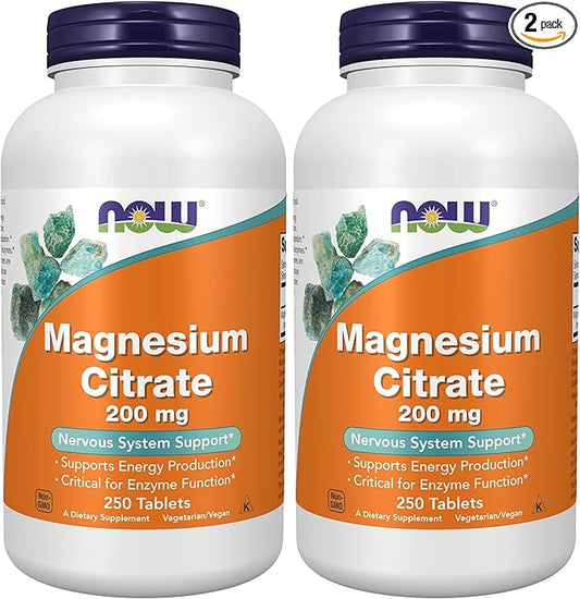 Now Supplements,Magnesium Citrate 200 mg,Enzyme Function*,Nervous System Support*,250 Count (Pack of 2)