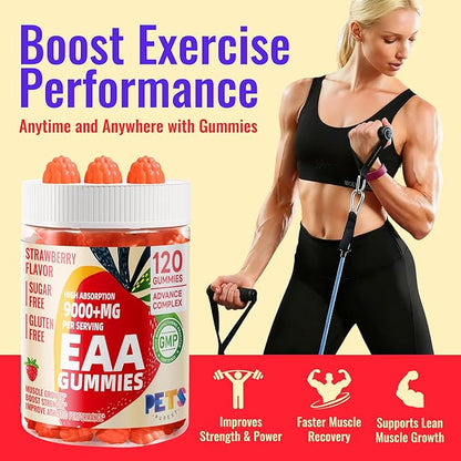 Pets Purest EAA Gummies 120 Gummies (Strawberry), Essential Amino Acids - All 9 Essential Aminos (EAA) and All Branched-Chain Aminos (BCAAs), Non-GMO, Gluten Free, Vegetarian Friendly