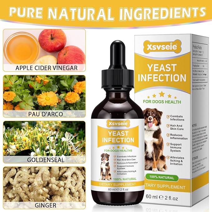 Yeast Infection Treatment for Dogs - Natural Dog Ear Infection Drops for Itch & Allergy Relief, Soothes Skin Inflammation, Dog Yeast Infection Treatment for All Breeds & Sizes, 2 fl oz
