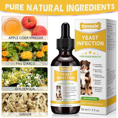 Yeast Infection Treatment for Dogs - Natural Dog Ear Infection Drops for Itch & Allergy Relief, Soothes Skin Inflammation, Dog Yeast Infection Treatment for All Breeds & Sizes, 2 fl oz