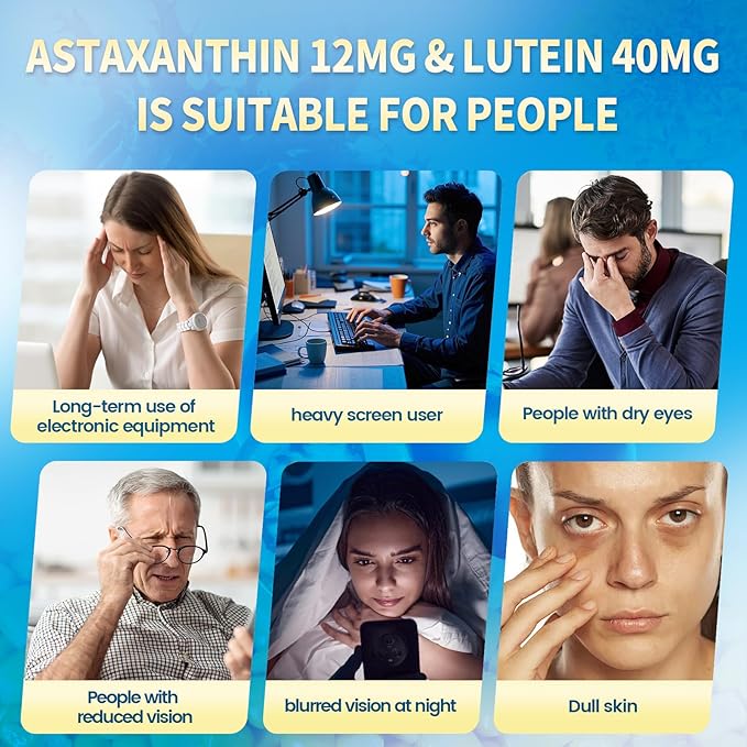 14-in-1 Astaxanthin 12mg & Lutein 40mg with Zeaxanthin Supplements, 24 Month Supply, Fresh Microalgae Source, Supports Eye, Skin, Antioxidant, Joint, Circulatory Health, Non-GMO, Gluten Free, 4 Bag