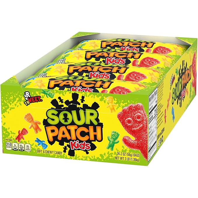 SOUR PATCH KIDS Soft & Chewy Gummy Candy, Bulk Candy, 24 - 2 oz Bags
