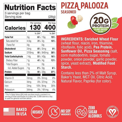 Lenny & Larry's FITZELS Protein Pretzels (Pizza Palooza) 8 Individual Bags 3 oz Each – High Protein Snacks with 20g of Plant Based Protein – Healthy Vegan Pretzels – Delicious Salty Taste
