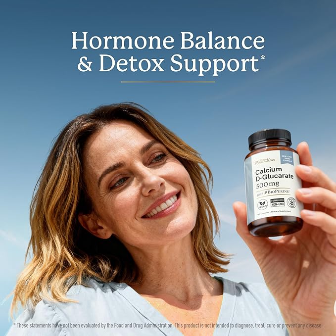 Calcium D-Glucarate | 500mg | CDG for Liver Detox and Cleanse, Hormone Balance, and Menopause Support | Calcium Supplement | Vegan, Non-GMO, & Third-Party Tested | 180 Capsules (6-Month Supply)