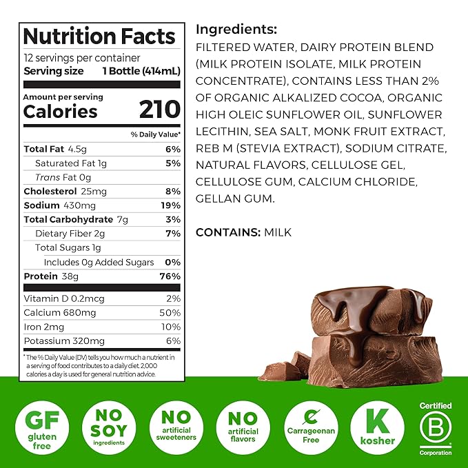 Orgain 38g High Protein Shake, Dairy Isolate Protein Milk, Chocolate Fudge, 6g BCAAs, 1g Sugar Per Serving, Meal Replacement, Ready to Drink, Keto Friendly, Gluten-Free 14 Fl Oz, (Pack of 24)