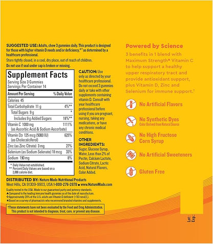 Nature Made Wellblends ImmuneMAX Gummies,Vitamin C,Zinc,and Vitamin D3,Immune Support Supplement,42 Tangerine Flavor Gummies,(Pack of 2)