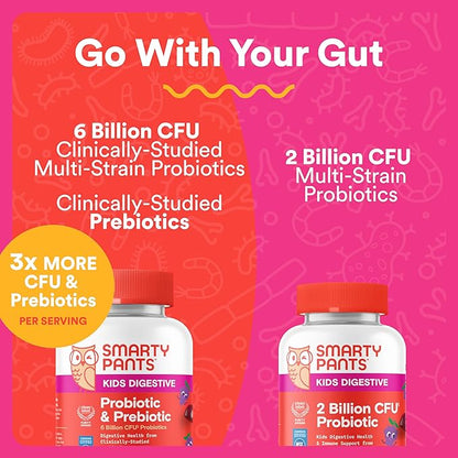 SmartyPants Kids Probiotic & Prebiotic Gummies for Digestive Health: Gut Health Supplement,Clinically Studied Prebiotic for Immune Support,Grape,(30 Day Supply),60 Count (Pack of 2)