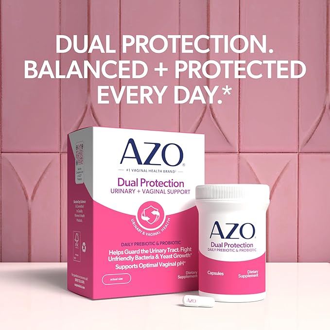 AZO Dual Protection, Urinary + Vaginal Support, Prebiotics and Probiotics for Women*, Starts Working Within 24 Hours, Non-GMO, 30 Count