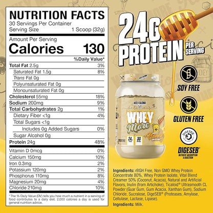 Axe & Sledge WHEY More Premium Protein Blend | 24g Protein, Whey Concentrate & Isolate | Prebiotic Fiber for Enhanced Absorption | Creamy, Delicious, Versatile | 30 Servings, Honey Grizzly Graham
