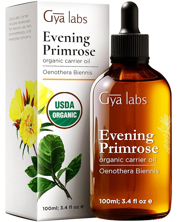 Gya Labs Organic Evening Primrose Oil for Dry Skin & Jojoba Oil for Hair Set - Aromatherapy Grade Essential Oils Set - 2x3.4 fl oz