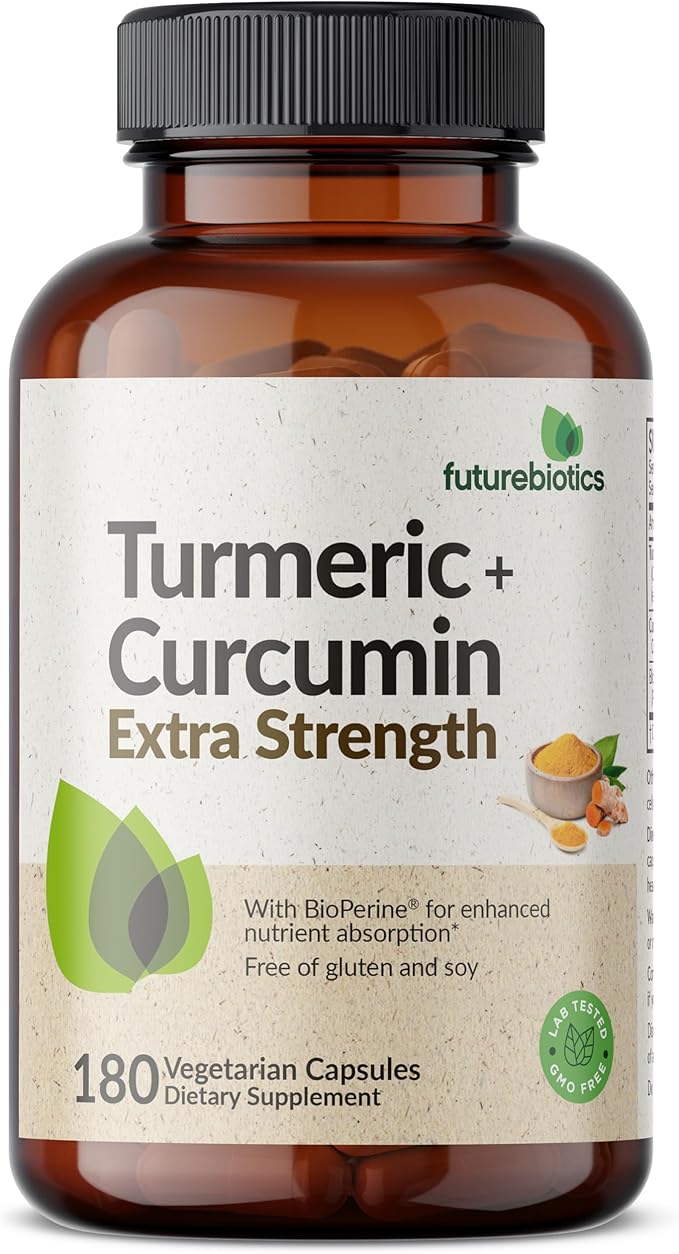 Futurebiotics Turmeric + Curcumin, Antioxidant, Joint & Digestion Support with BioPerine for Enhanced Nutrient Absorption, Non-GMO, 180 Vegetarian Capsules