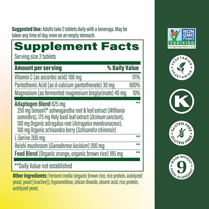 MegaFood Adrenal Strength - Adrenal Support Supplements with Ashwagandha, Vitamin C, Magnesium Glycinate, Holy Basil, Astragalus - Reduces Cortisol Levels - Vegetarian - 90 Tablets (45 Servings)