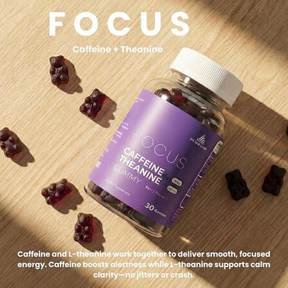 Caffeine and L-Theanine Gummies, Berry Flavor – Smooth Energy and Calm Focus with 50mg Caffeine and 100mg L-Theanine per Gummy; Clean, Crash-Free Energy Gummies for Work, Study & Daily Productivity