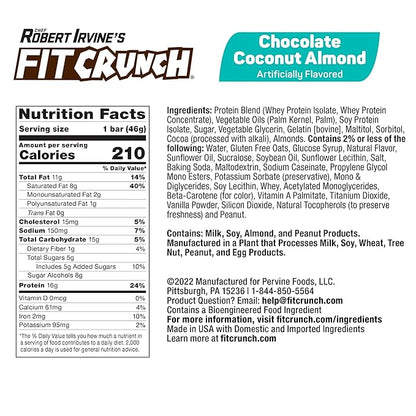 FITCRUNCH Snack Size Protein Bars, 6-Layer Baked Bar, 5g of Sugar & Soft Cake Core (18 Bars, Chocolate Coconut Almond)