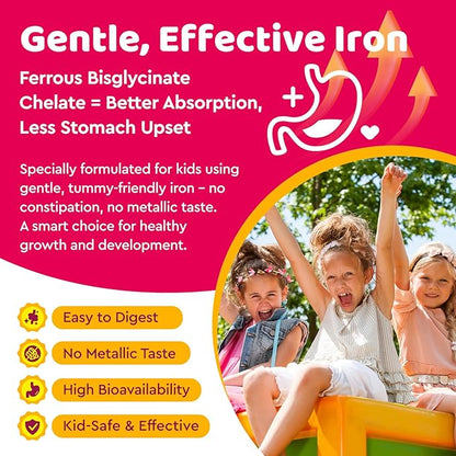 Iron Supplement Gummies for Kids, Kids Multivitamin with Iron Gummies - Zinc, Vitamin B Complex, A, C, D3, B12, Folate for Blood Builder & Energy Support, Iron Deficiency, Vegan Mixed Berry 60ct