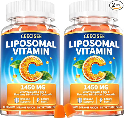 Liposomal Vitamin C Gummy for Adults: Organic Chewable Extra Strength Vitamin C and Zinc Gummies Plus Zinc D3 Elderberry Echinacea - Natural Orange Flavor Sugar Free Immune Support(120Count)